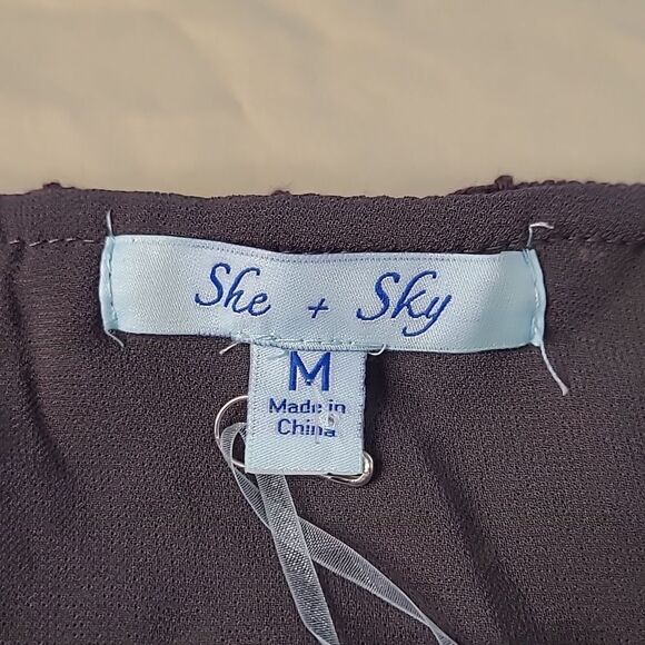 She + sky sz M crochet and chiffon top - Picture 7 of 10